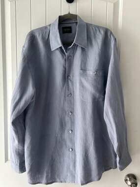 Indigo Palms 100% Linen Long Sleeve Button Down Shirt Size L Blue